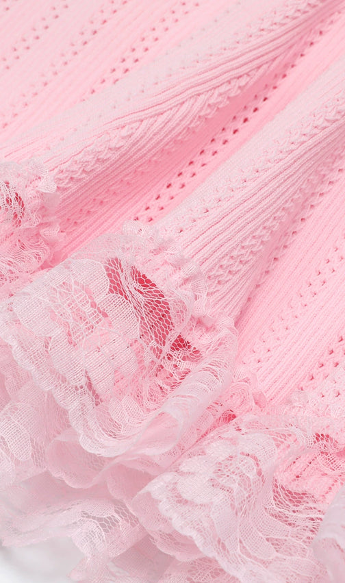 Khosrow Pink Lace Knit Peplum Mini Dress - Sweet & Chic Style