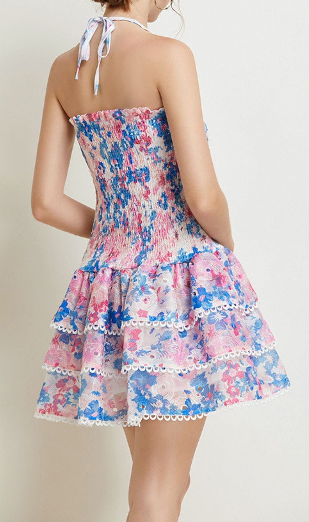 Kamilla Vibrant Floral Halter Tiered Mini Dress - Boho Chic Summer Essential