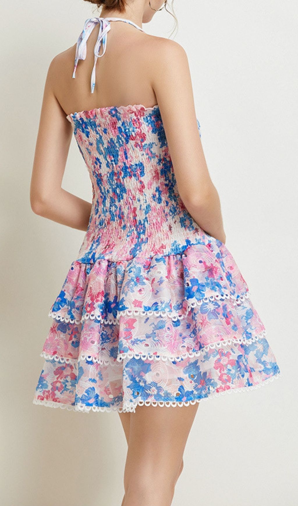 Kamilla Vibrant Floral Halter Tiered Mini Dress - Boho Chic Summer Essential
