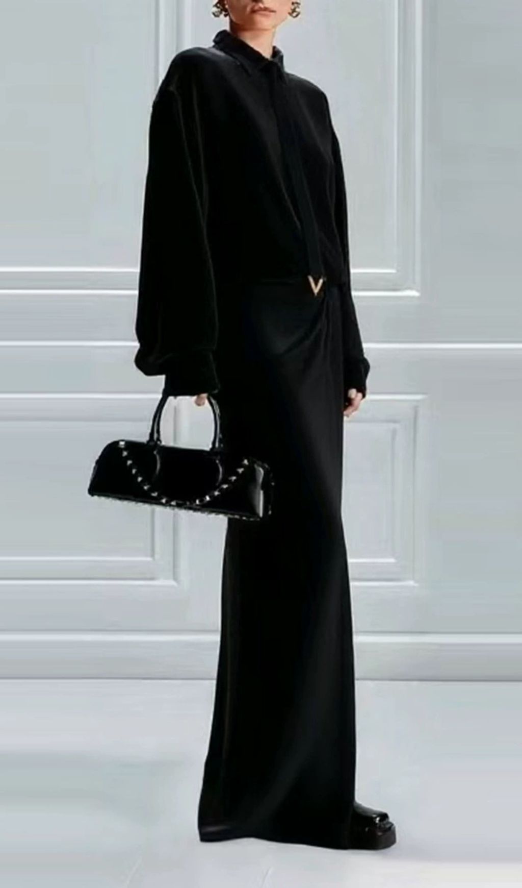 Haimi Black Long Sleeve Maxi Dress With Tie