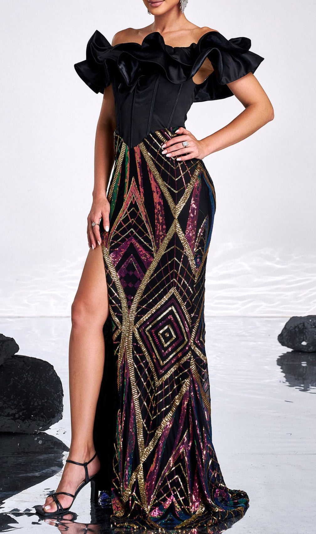 Honesti Dazzling Sequin Corset Maxi Dress - Glamorous Evening Gown