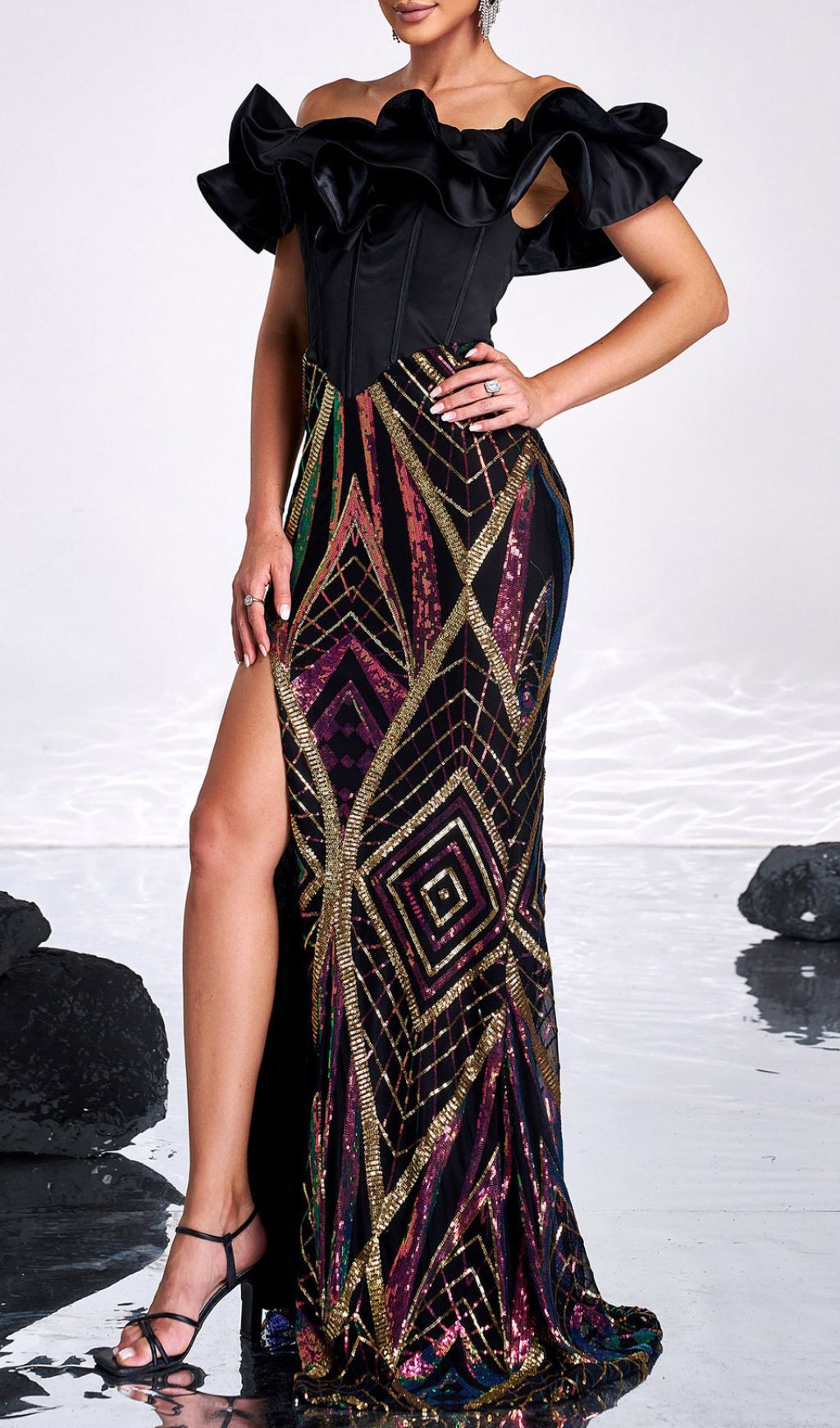 Honesti Dazzling Sequin Corset Maxi Dress - Glamorous Evening Gown