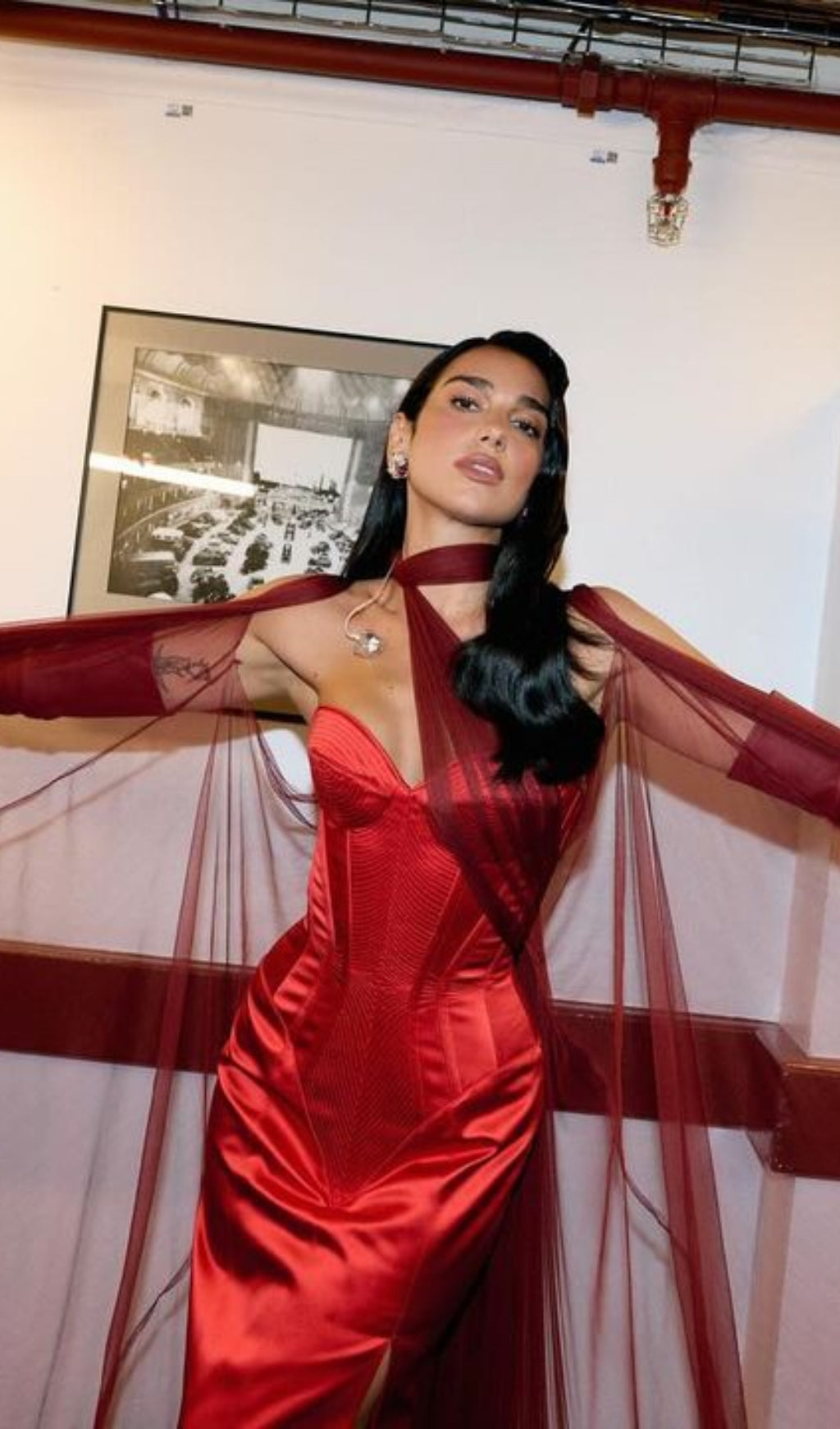 Red Strapless Bustier Maxi Dress