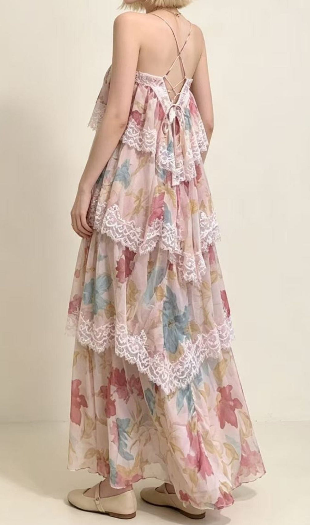 Kôichi Strappy Lace Printed Maxi Dress