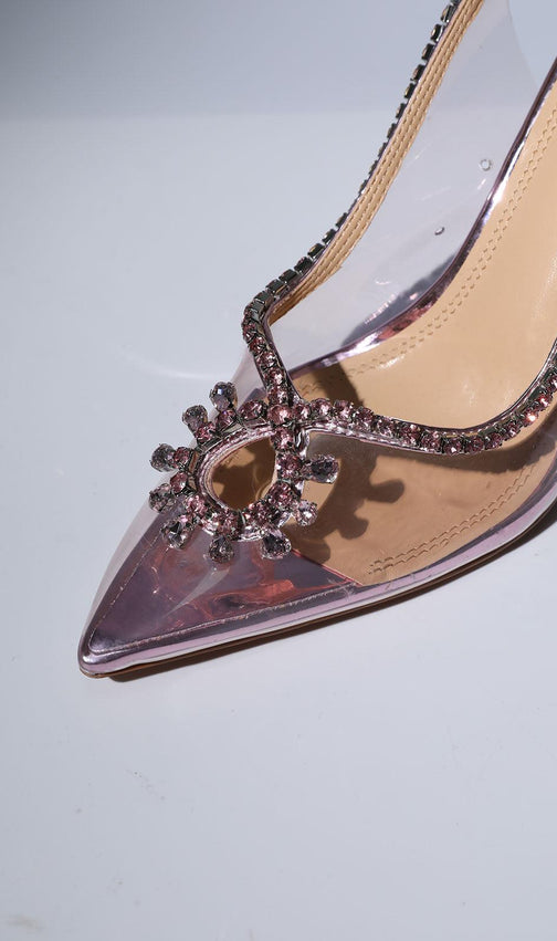 Crystal Cutout Embellished Pumps In Pink