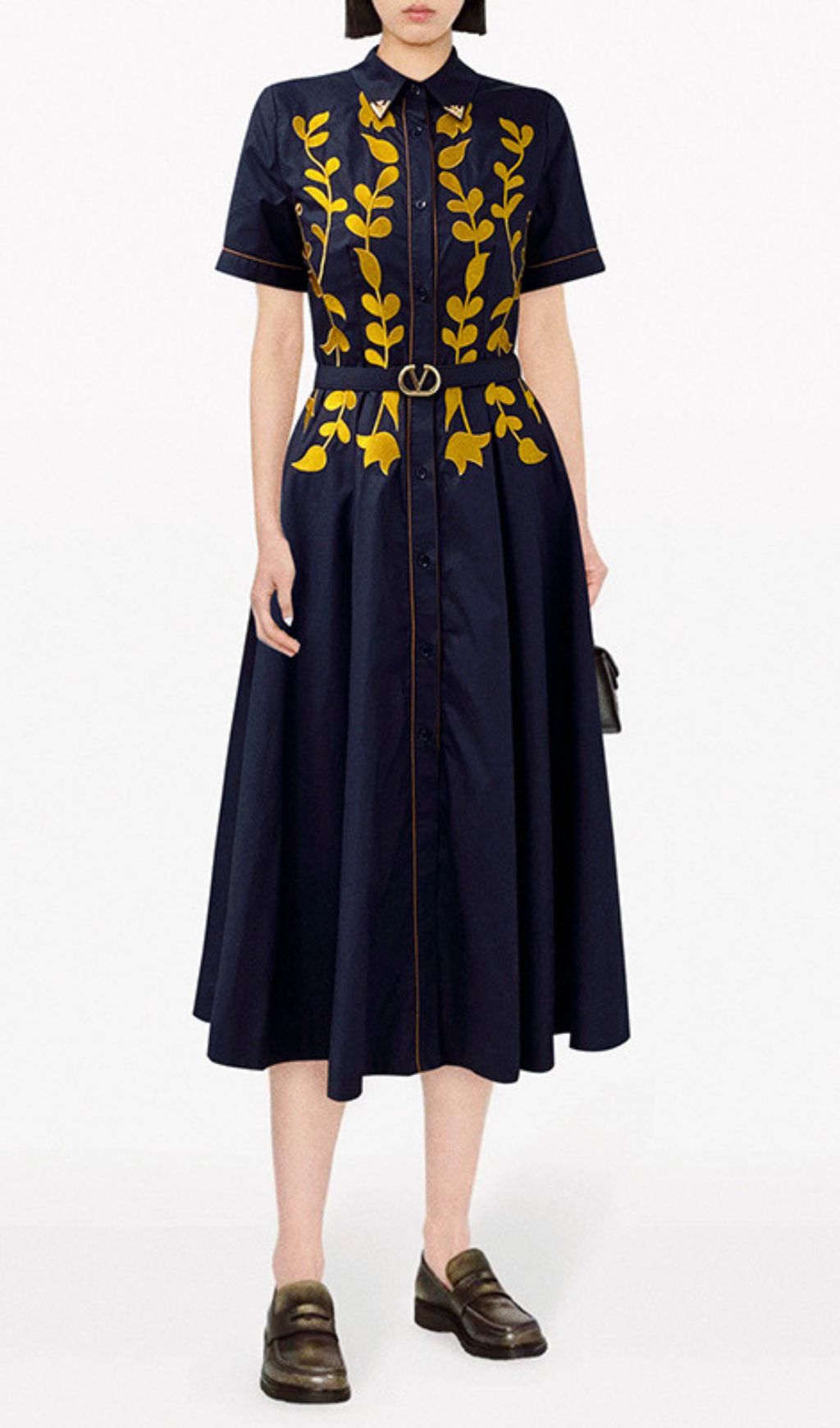Gaëlle POLO Collar Embroidery Midi Dress