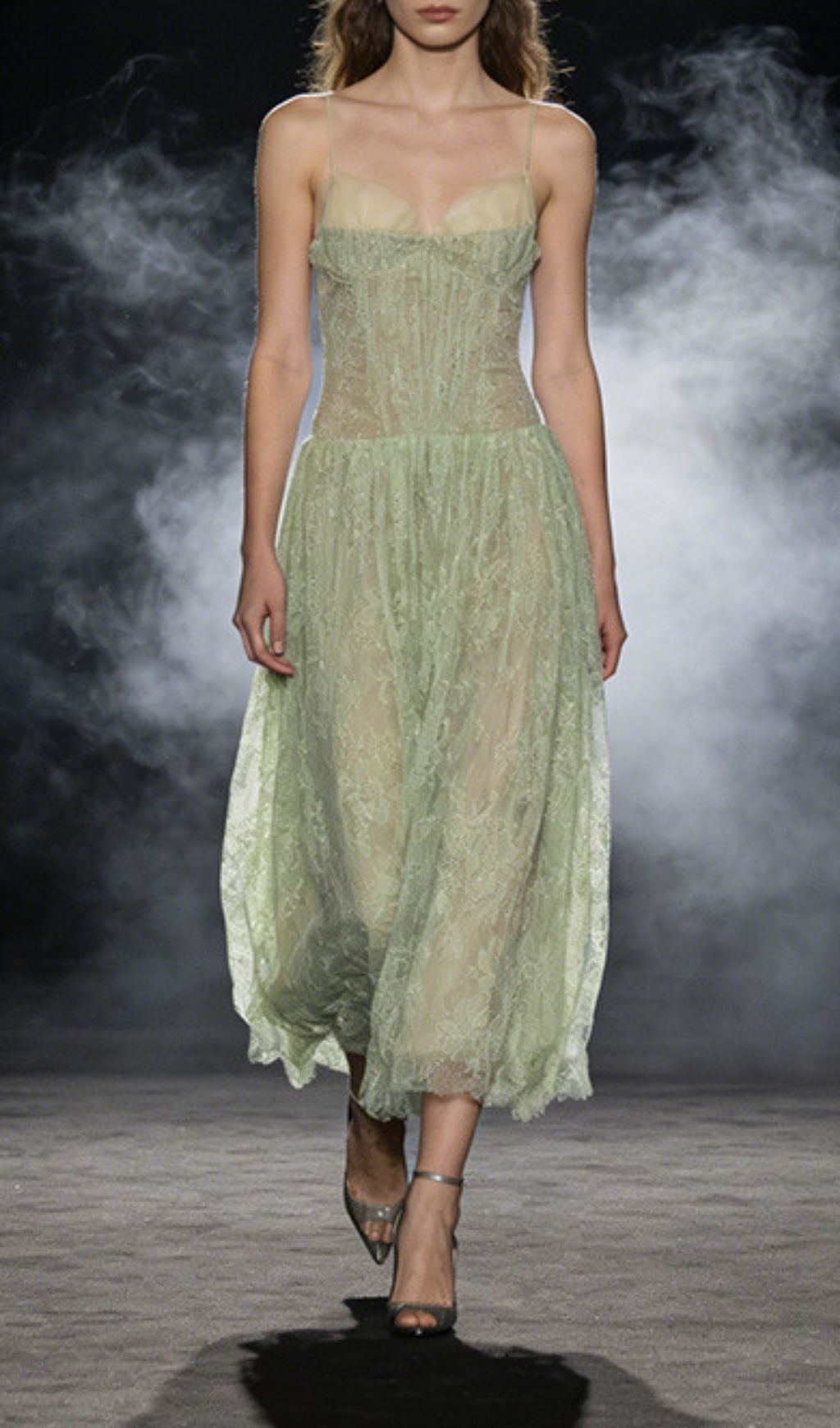 Khalilah Lace Midi Dress | Ethereal Sage Green & Romantic Elegance