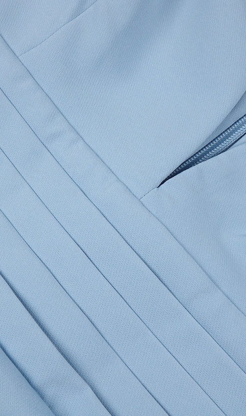 Chic Light Blue Feather Cuff Blazer Mini Dress - Deep V Party Style