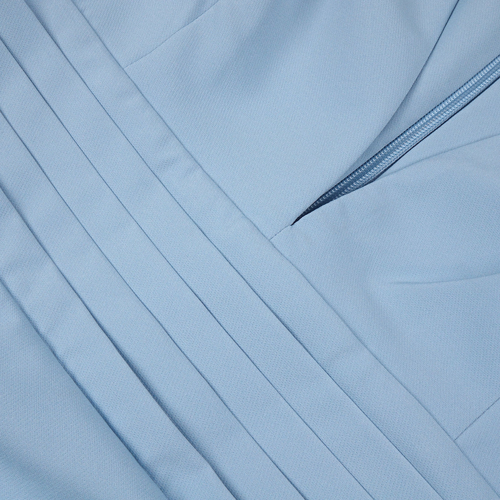 Chic Light Blue Feather Cuff Blazer Mini Dress - Deep V Party Style
