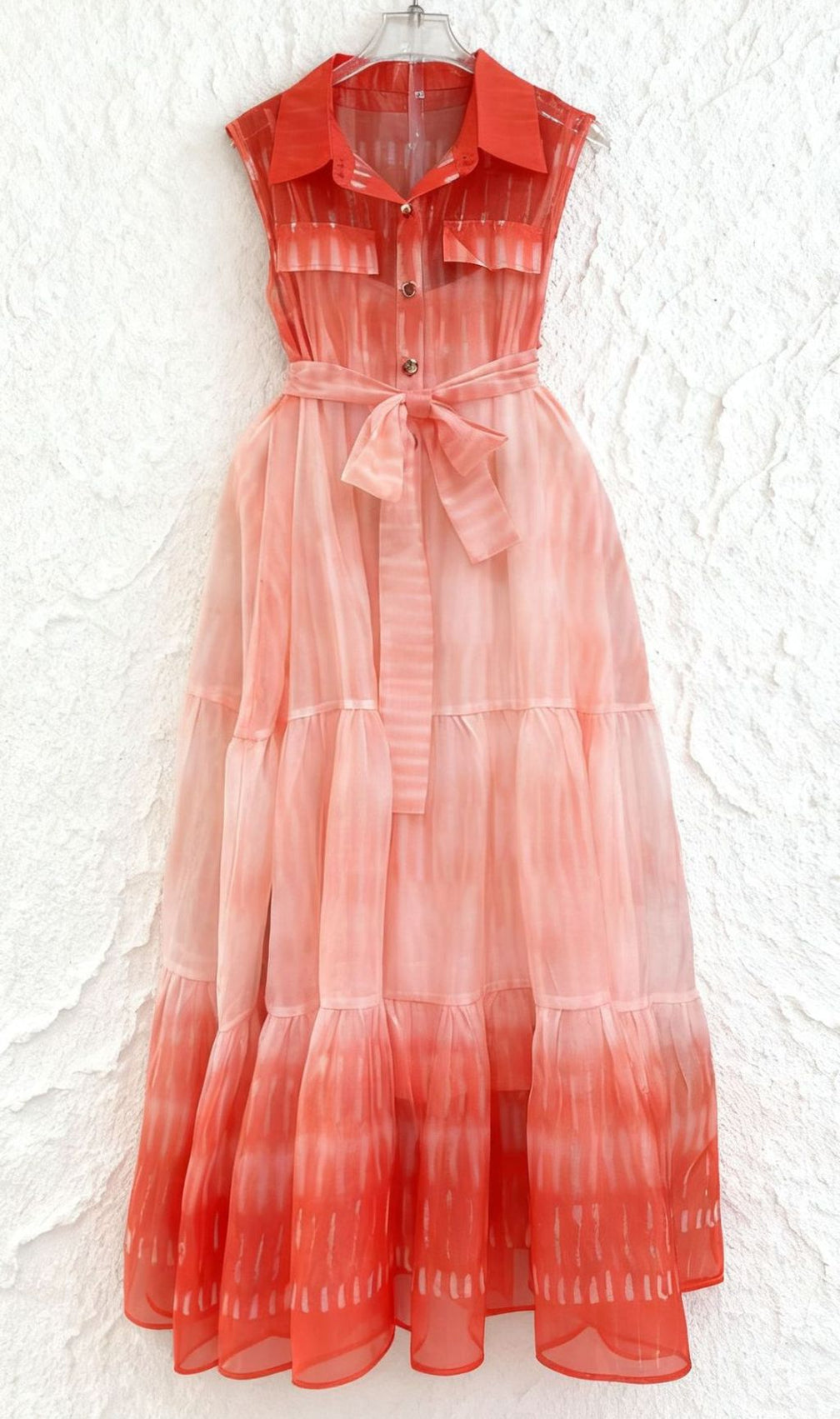 Isi Ombre Tie-Dye Sleeveless Midi Dress - Flowy Tiered Shirtdress