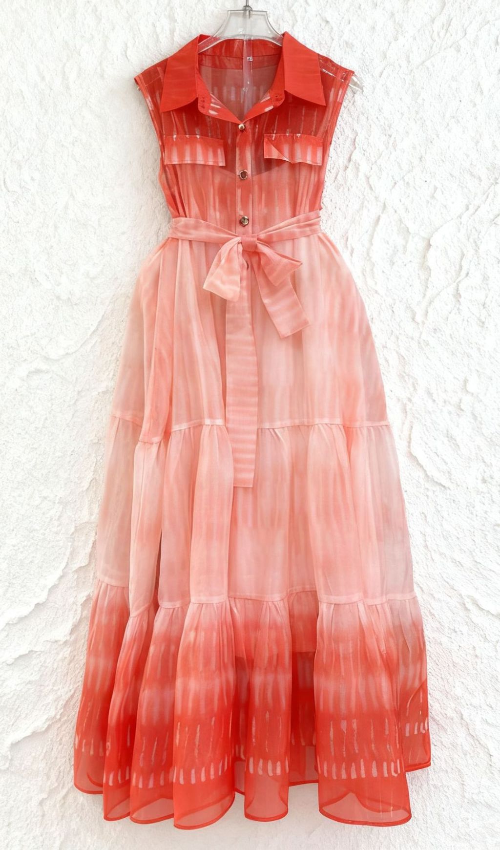 Isi Ombre Tie-Dye Sleeveless Midi Dress - Flowy Tiered Shirtdress