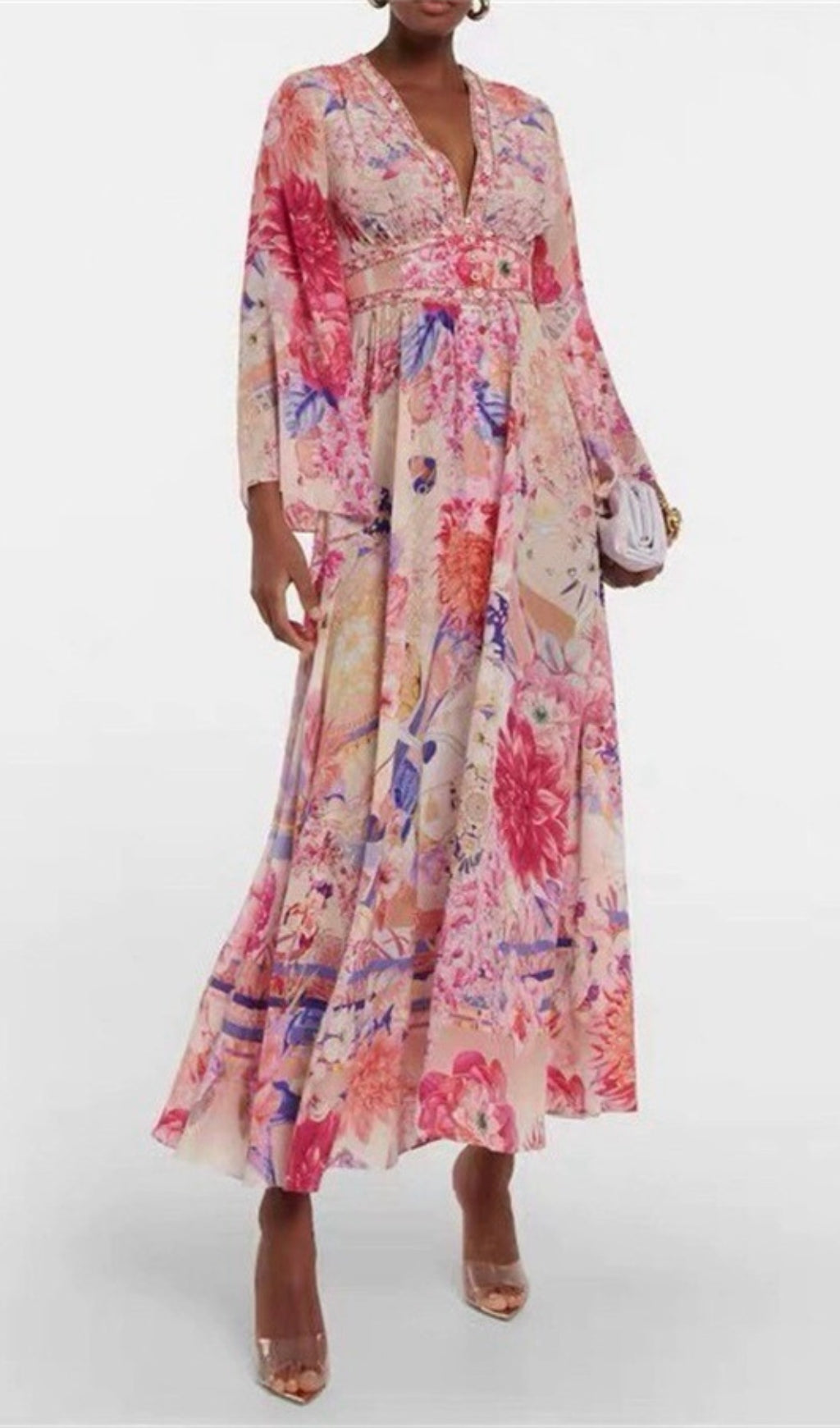 Brianne Pink Floral Printed Maxi Dress