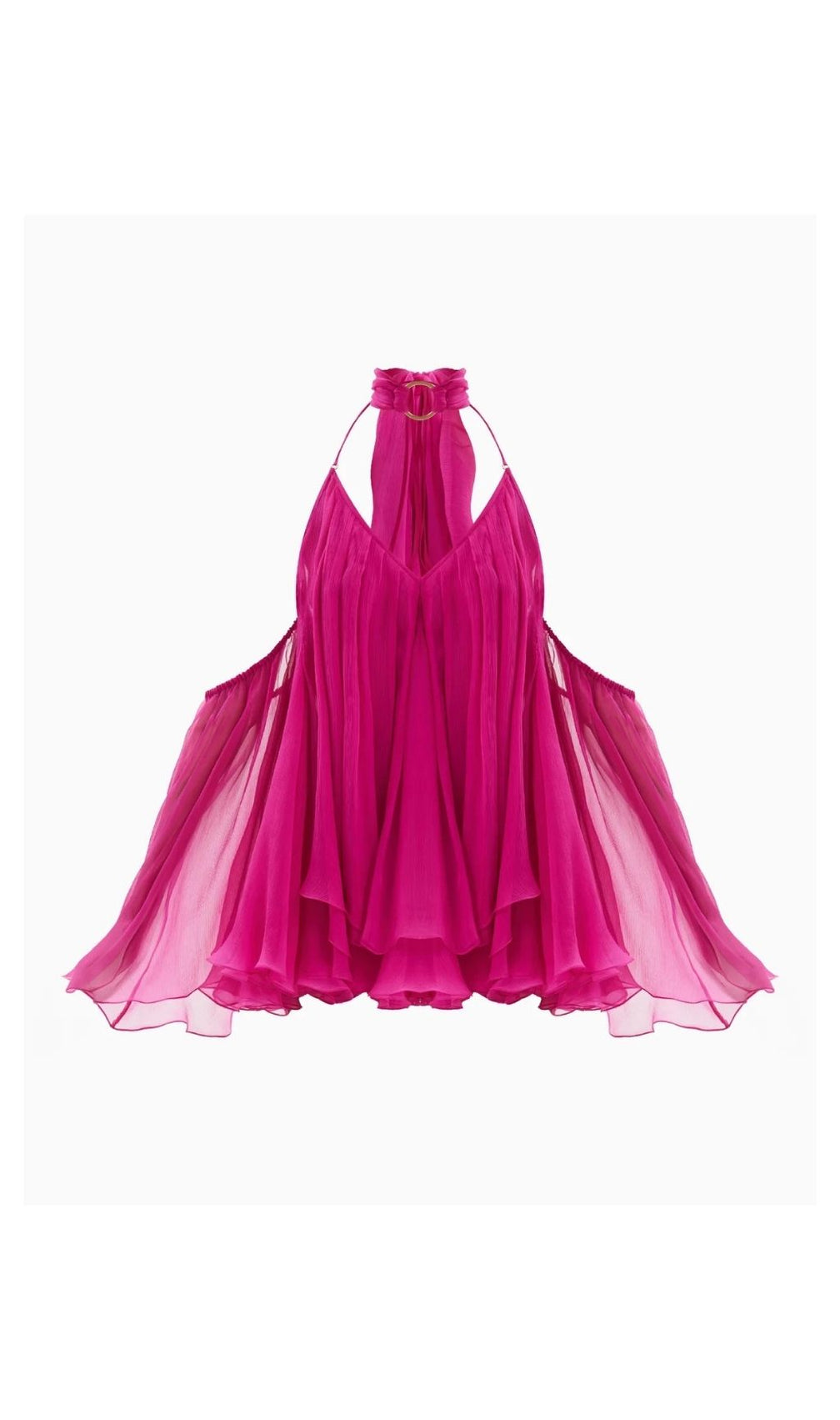 Karyn Fuchsia Halter Mini Dress | Flowy Statement Sleeves