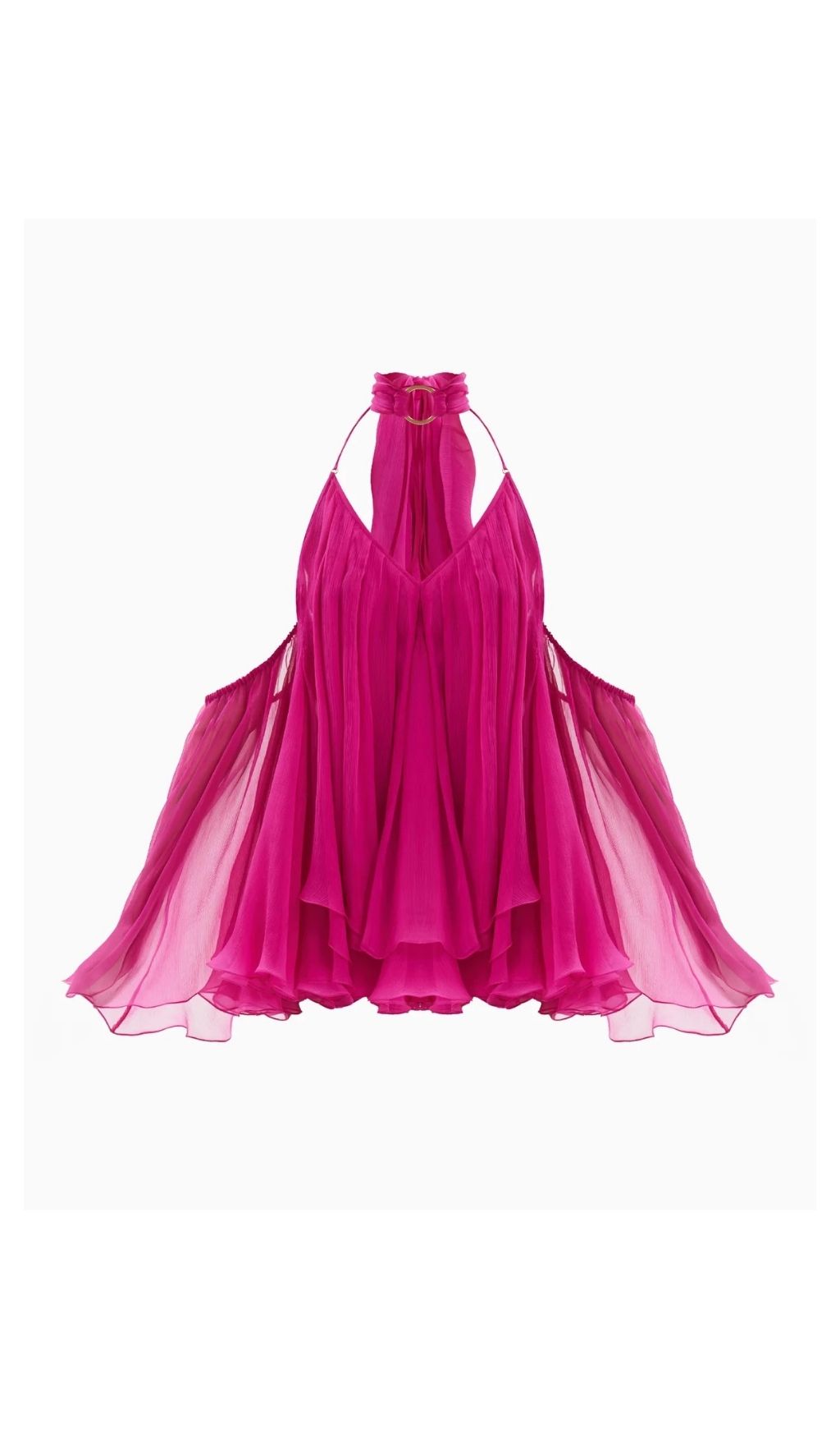 Karyn Fuchsia Halter Mini Dress | Flowy Statement Sleeves