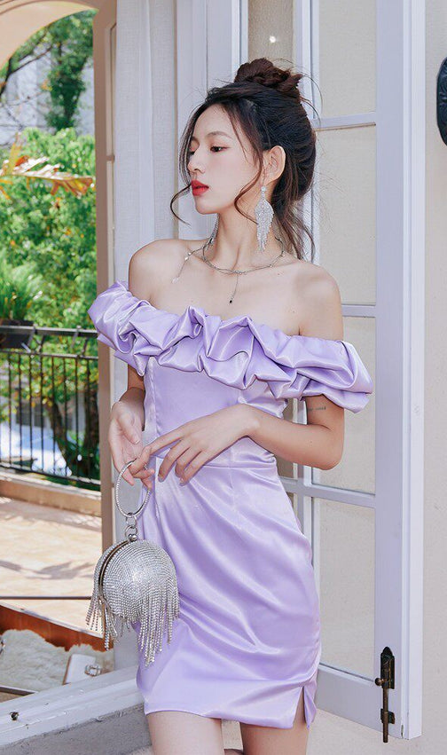 Dolores Ruffle Strapless mini Dress-purple