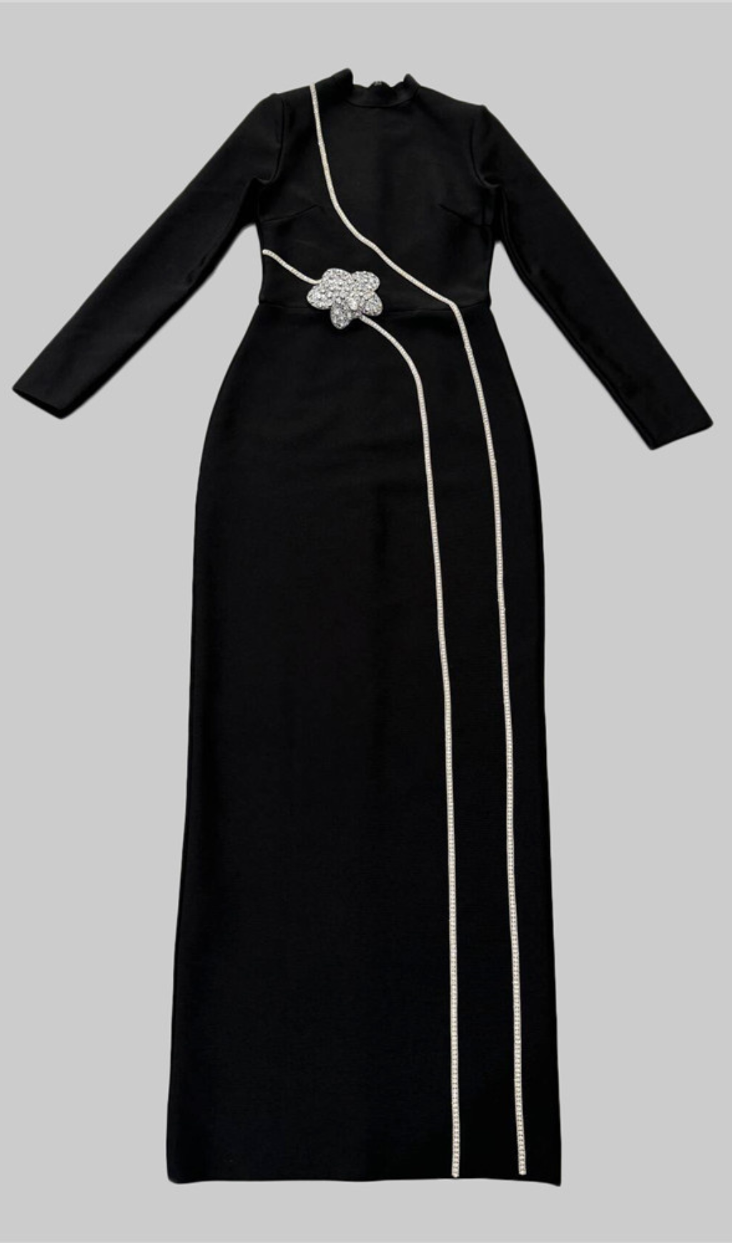 Galatia Black Diamante Long Sleeve Maxi Dress