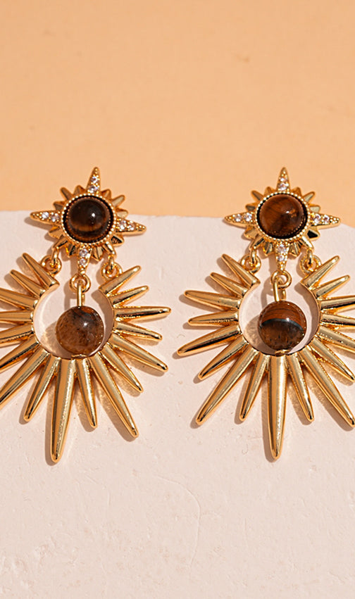 Joselyn Celestial Sunburst Tiger Eye Dangle Earrings