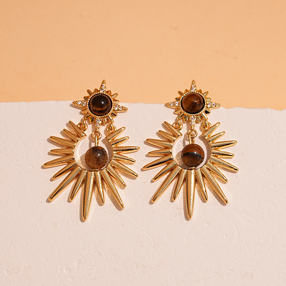 Joselyn Celestial Sunburst Tiger Eye Dangle Earrings