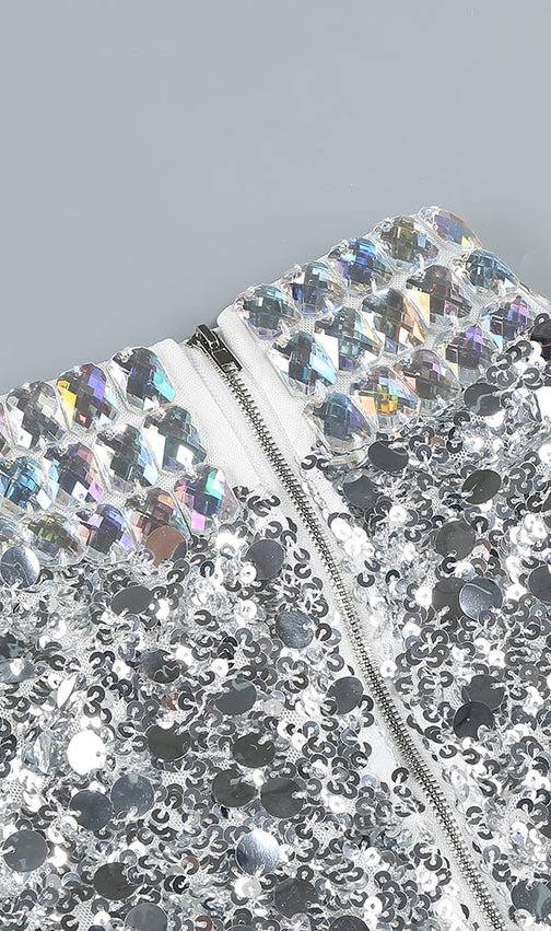 Bartosz Long Sleeve Crystal Sequin Mini Dress