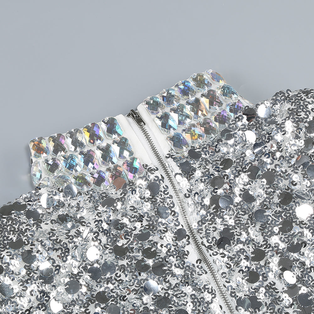 Bartosz Long Sleeve Crystal Sequin Mini Dress