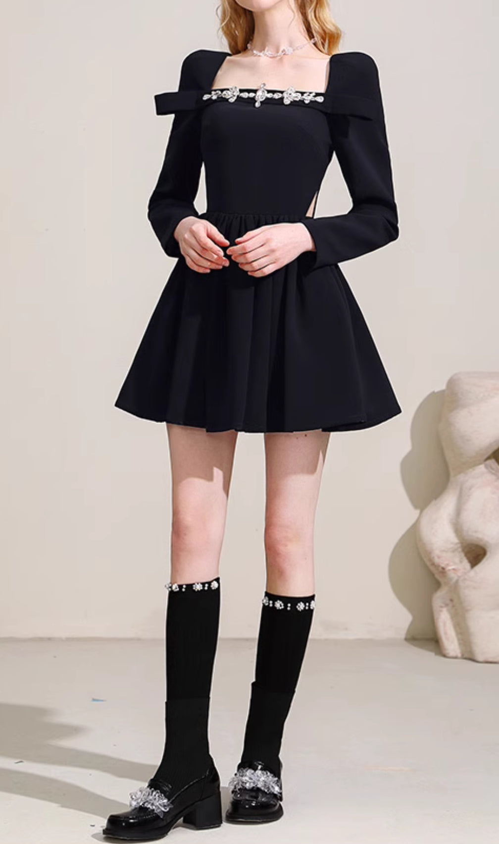 Cathal Black Long Sleeve Crystal Mini Dress