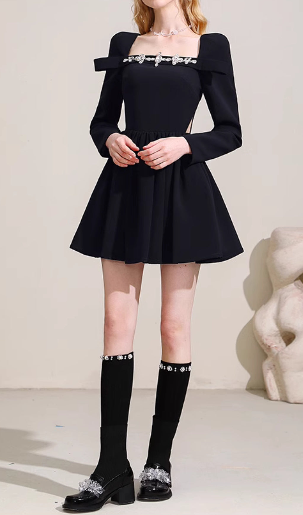 Cathal Black Long Sleeve Crystal Mini Dress