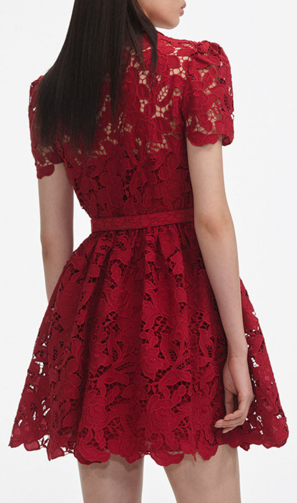 Gasha Red Embroidery Belt Mini Dress