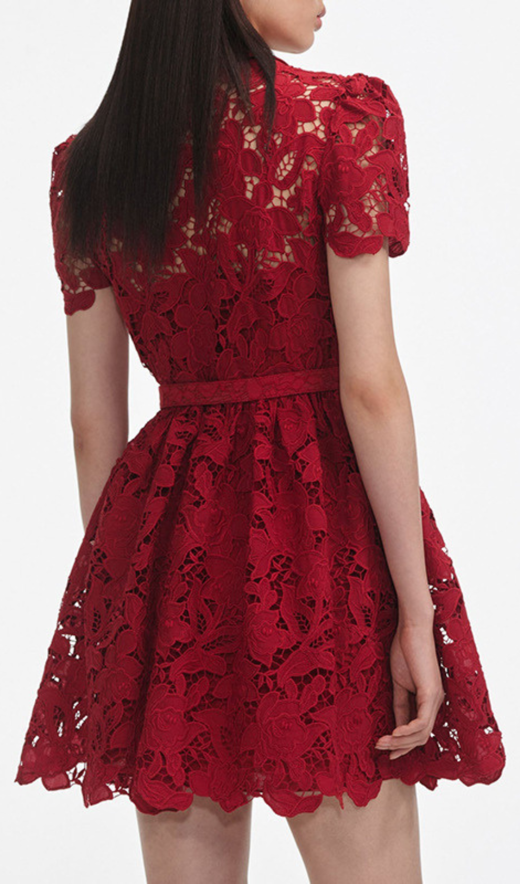 Gasha Red Embroidery Belt Mini Dress
