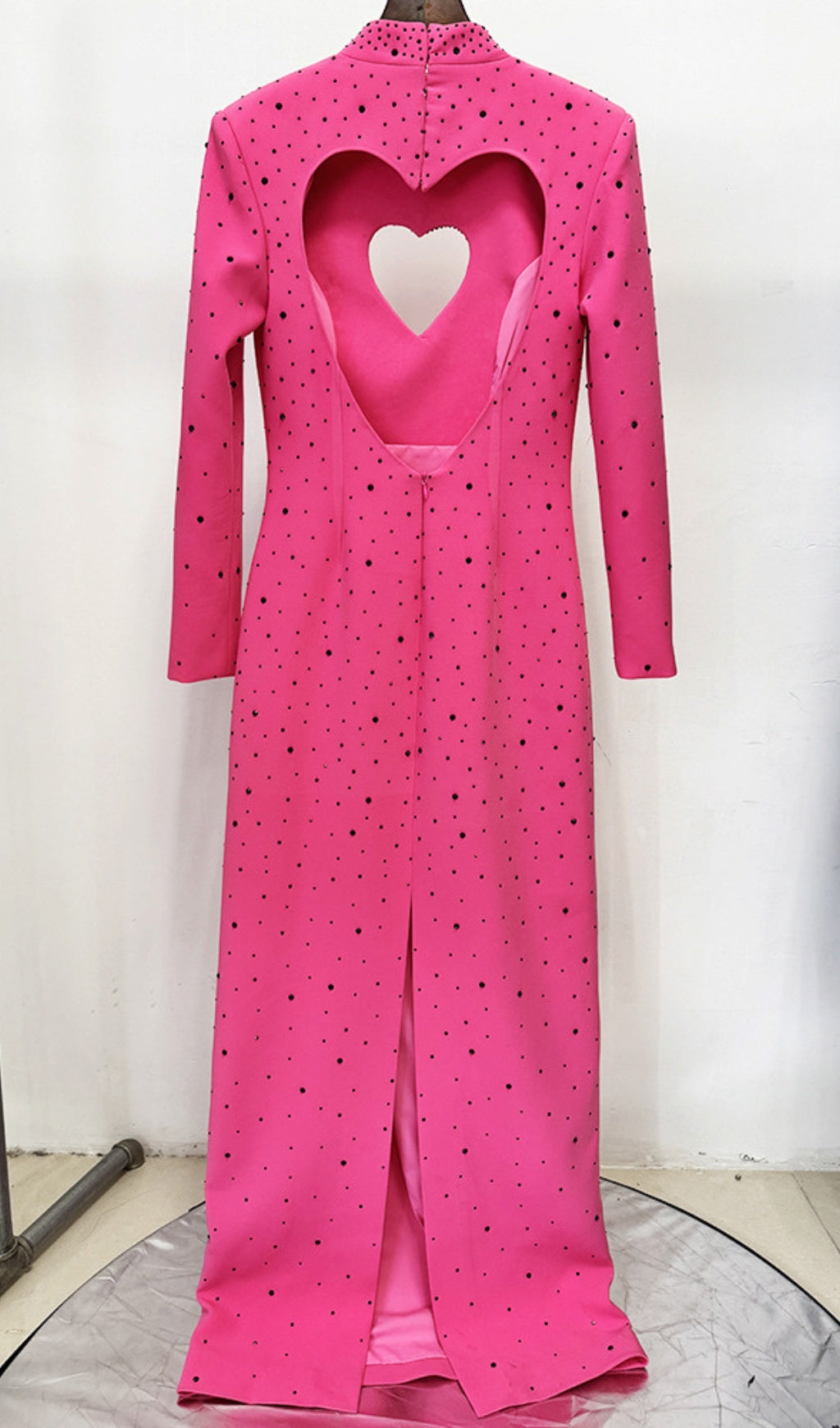 Duri Pink Heart Embellished Long Sleeve Maxi Dress