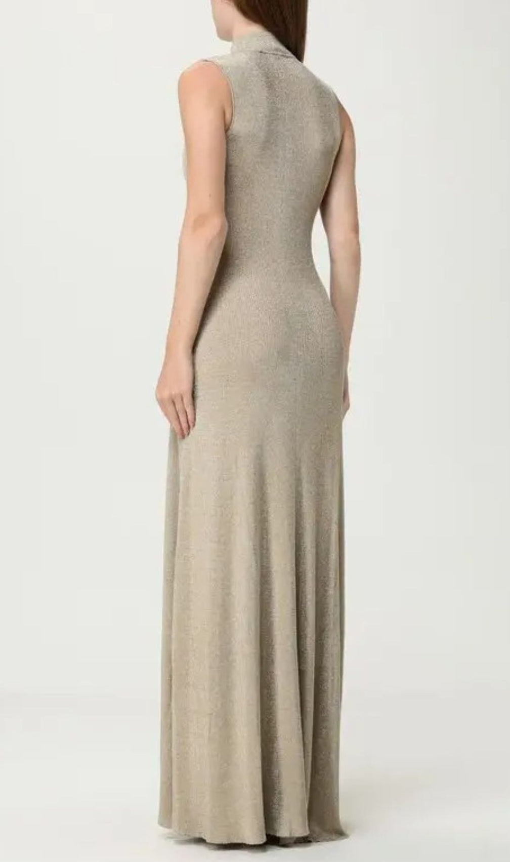 Juno Shimmer Ribbed Knit Maxi Dress | Mock Neck | Gold Buttons
