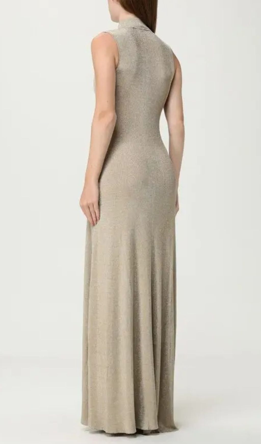Juno Shimmer Ribbed Knit Maxi Dress | Mock Neck | Gold Buttons