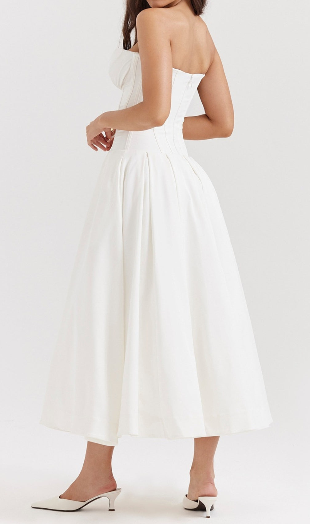 Devani White Strapless Corset Midi Dress