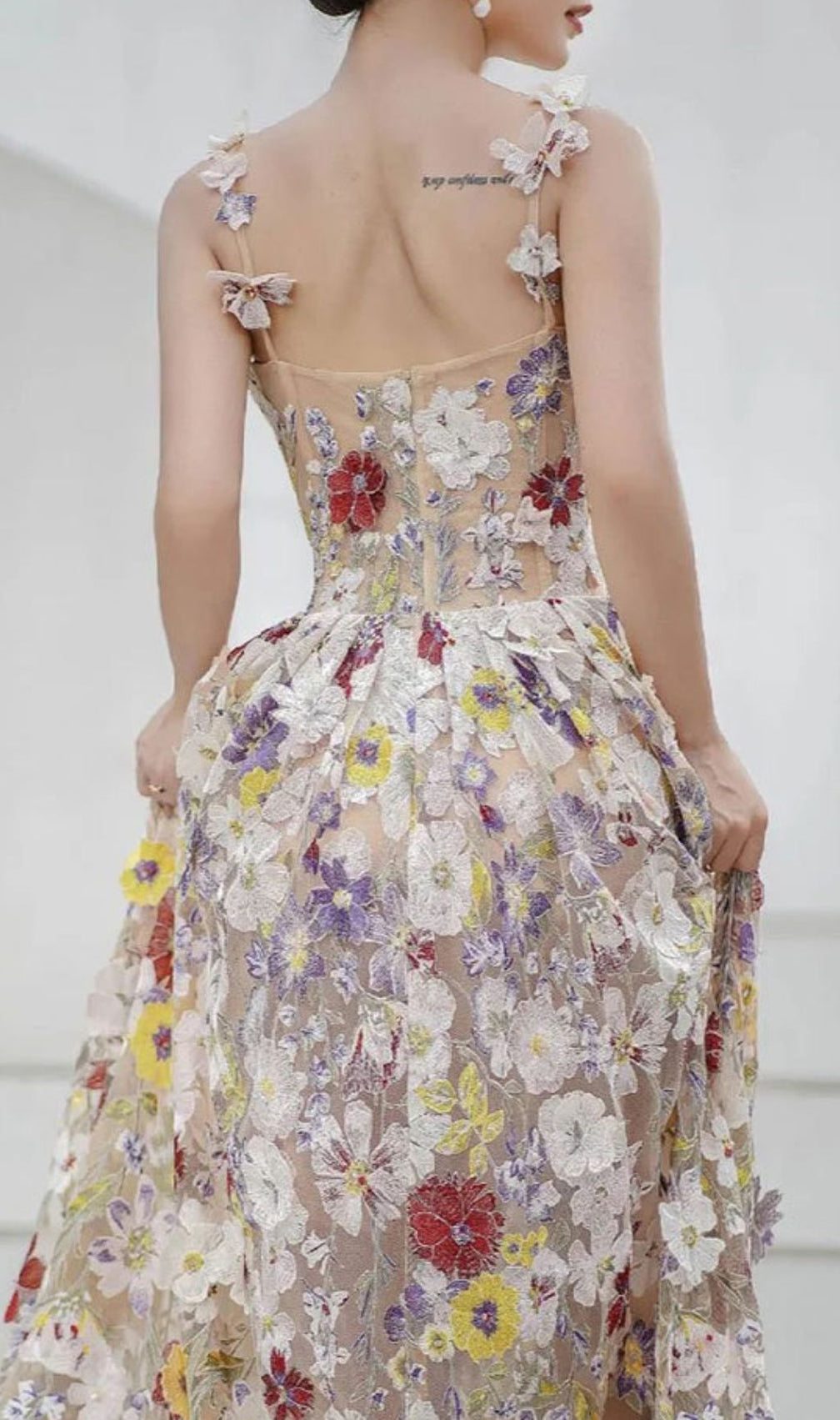 Jansje Enchanted Floral Appliqué Maxi Dress - Romantic Strappy Gown for Women