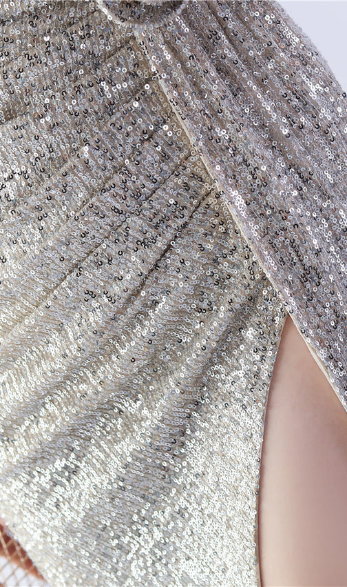 Chroma Silver Sequin Flower Feather Maxi Dress