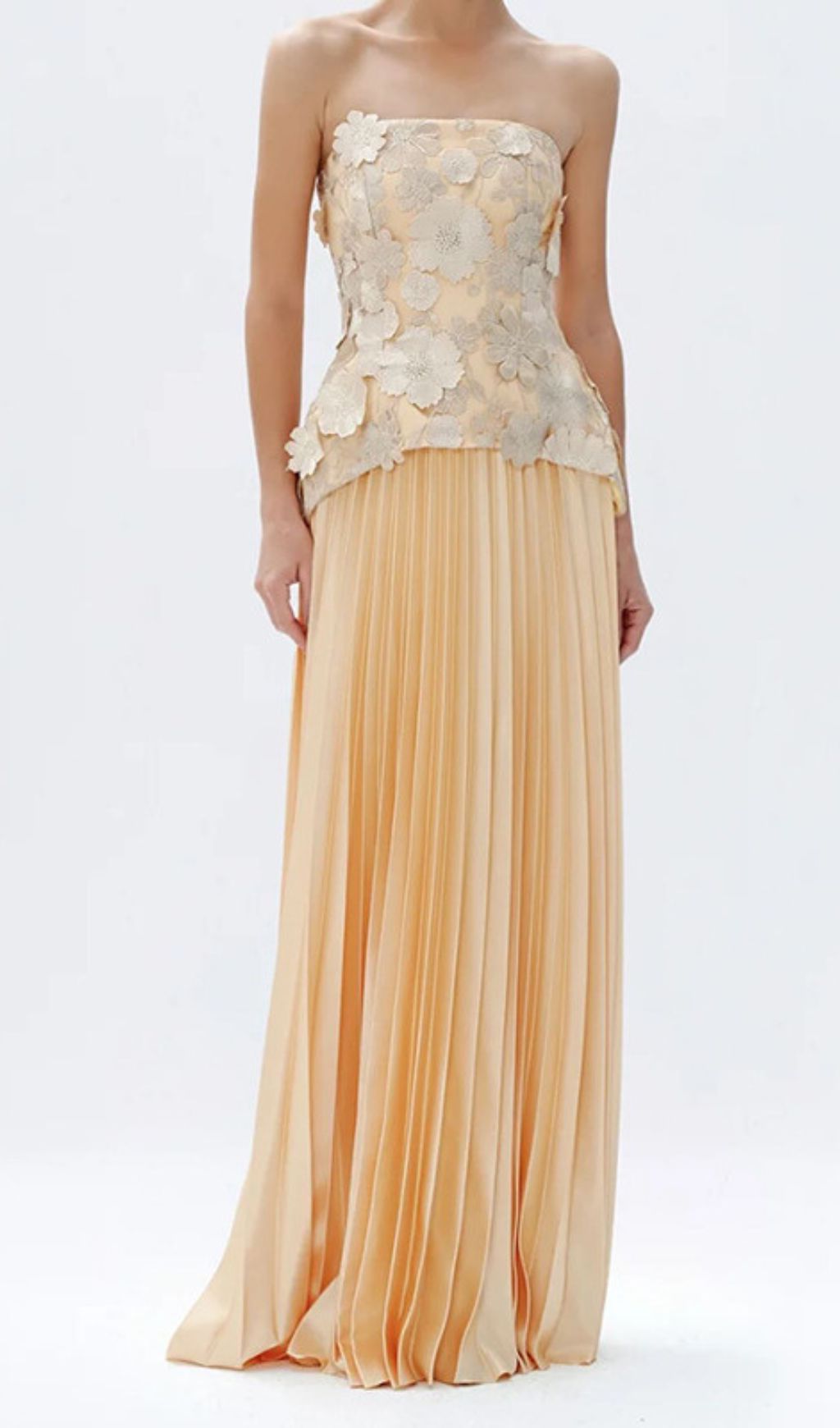 Julieta Elegant 3D Floral Peplum Top & Pleated Maxi Skirt Set