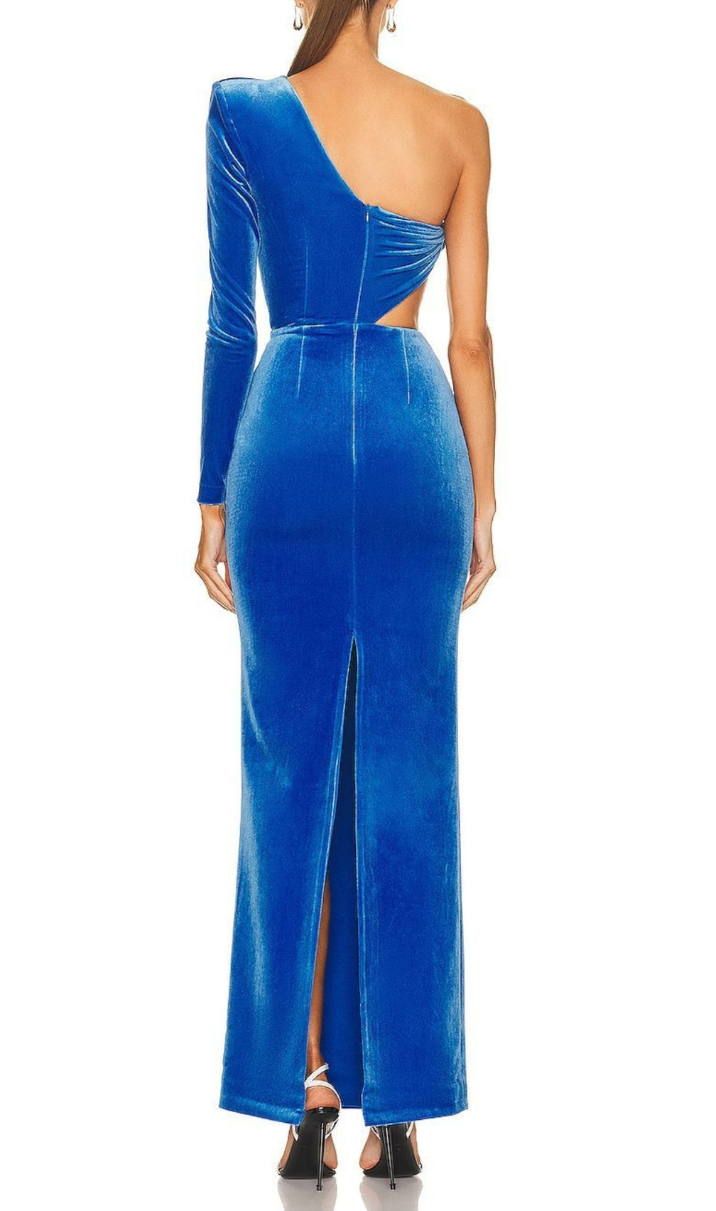 Daniil Blue One-Shoulder Velvet Maxi Dress
