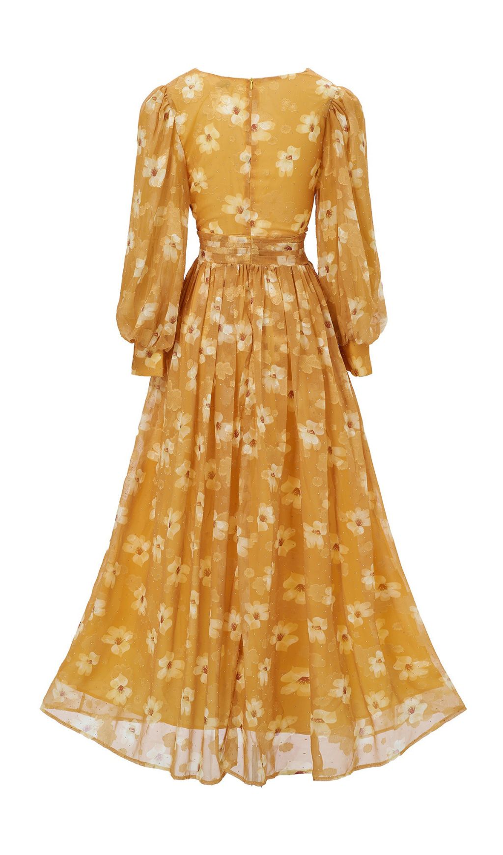 Feodora Yellow Floral Printed Long Sleeve Maxi Dress
