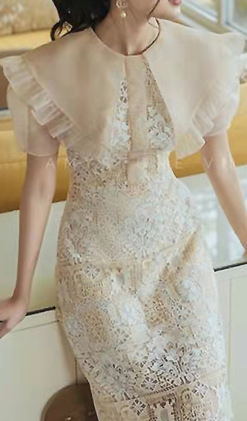 Arabesque Embroidery Ruffle Midi Dress