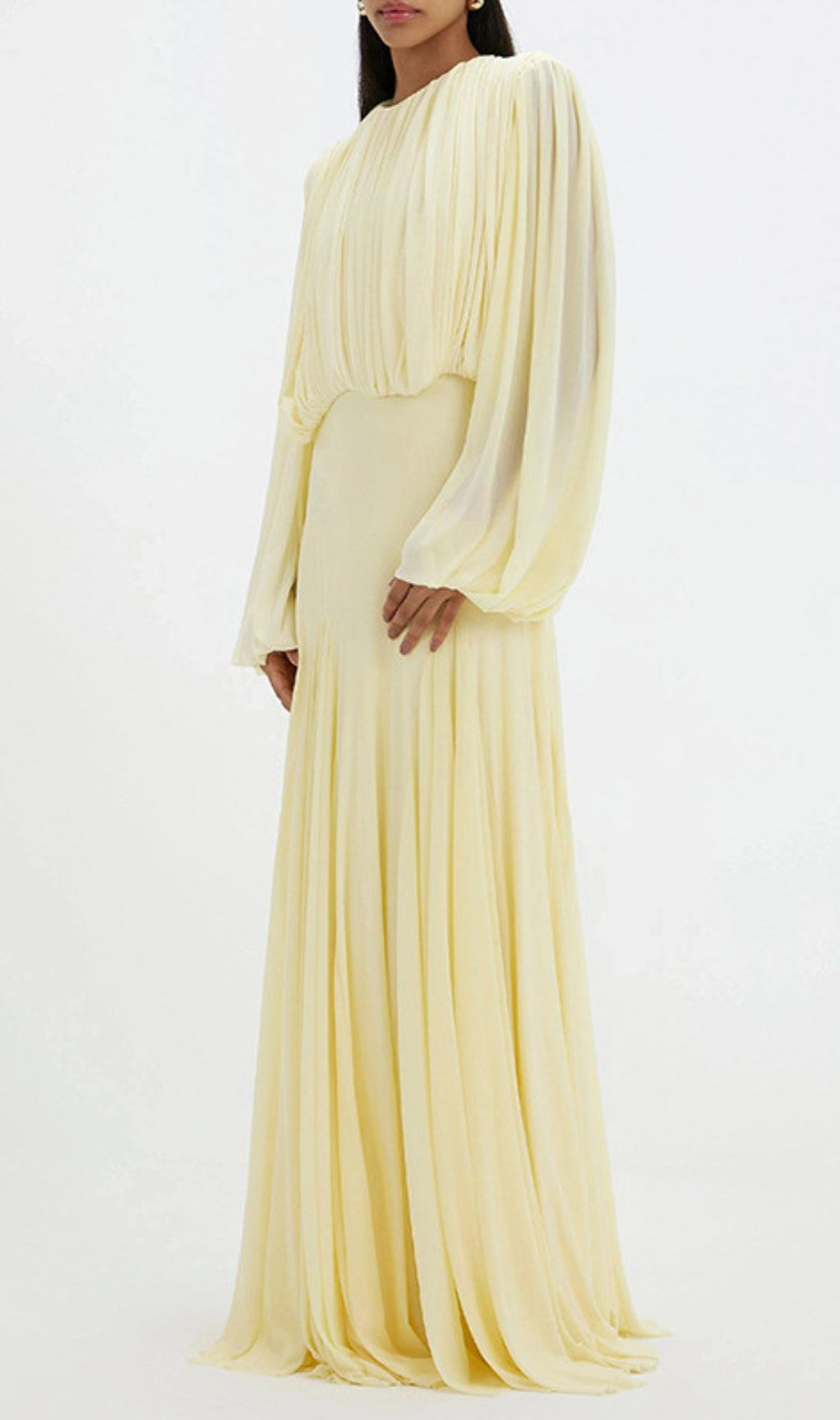 Jimena Yellow Pleated Maxi Dress | Elegant Long Sleeve Gown