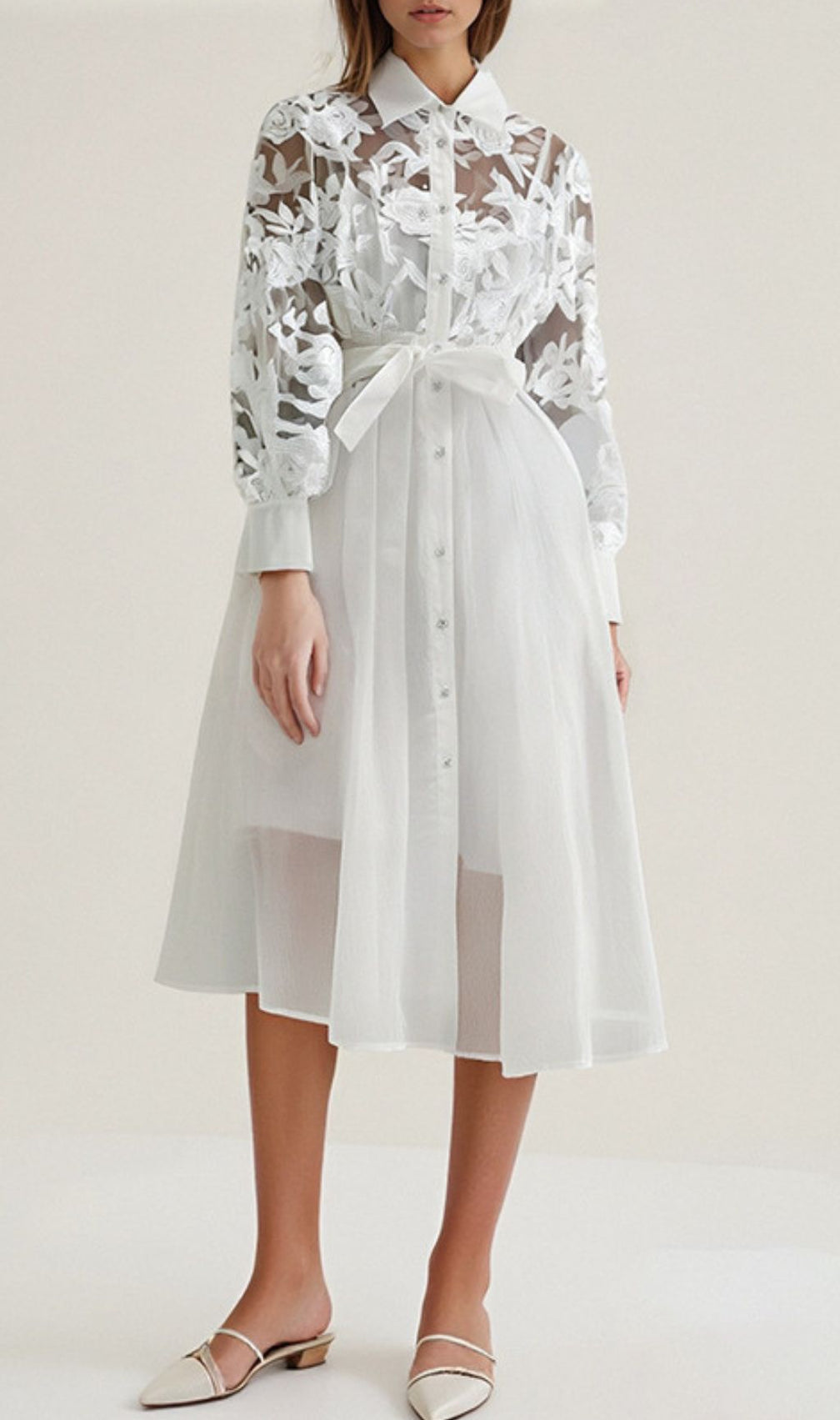 Haidee Long Sleeve Embroidery Midi Dress