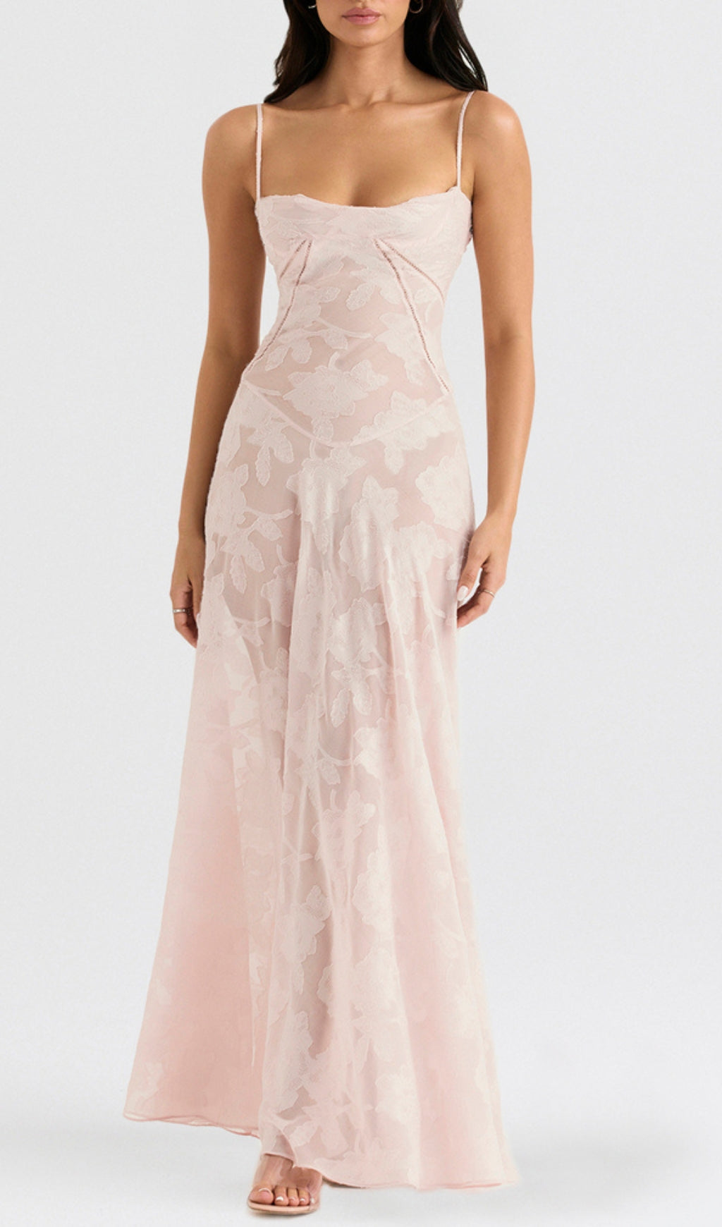 Billie Pink Floral Lace Back Maxi Dress