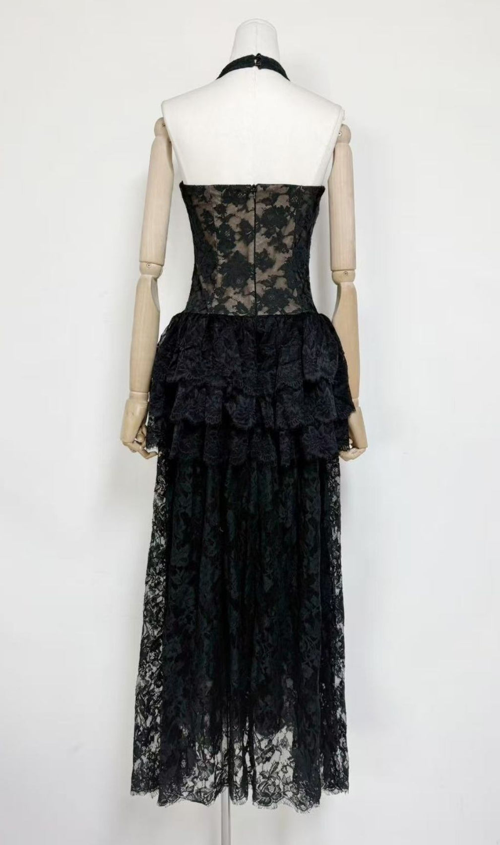 Kaylie Romantic Halter Lace Maxi Dress | Ethereal Tiered Gown with Corset Bodice