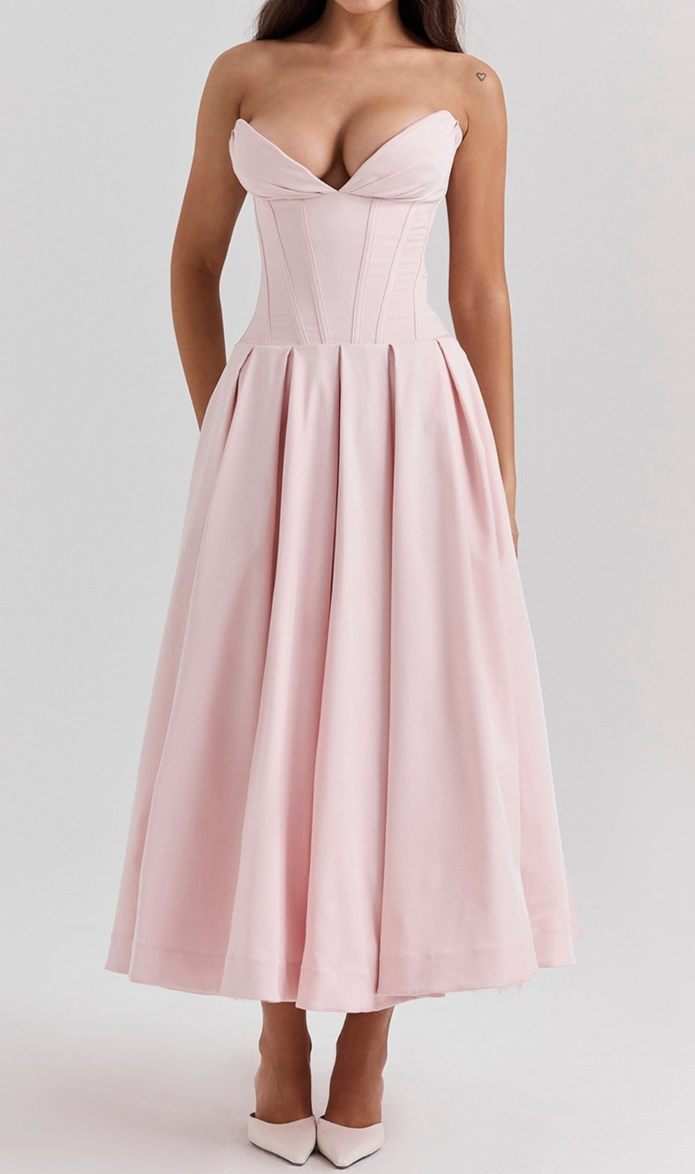 Devani Pink Strapless Corset Midi Dress