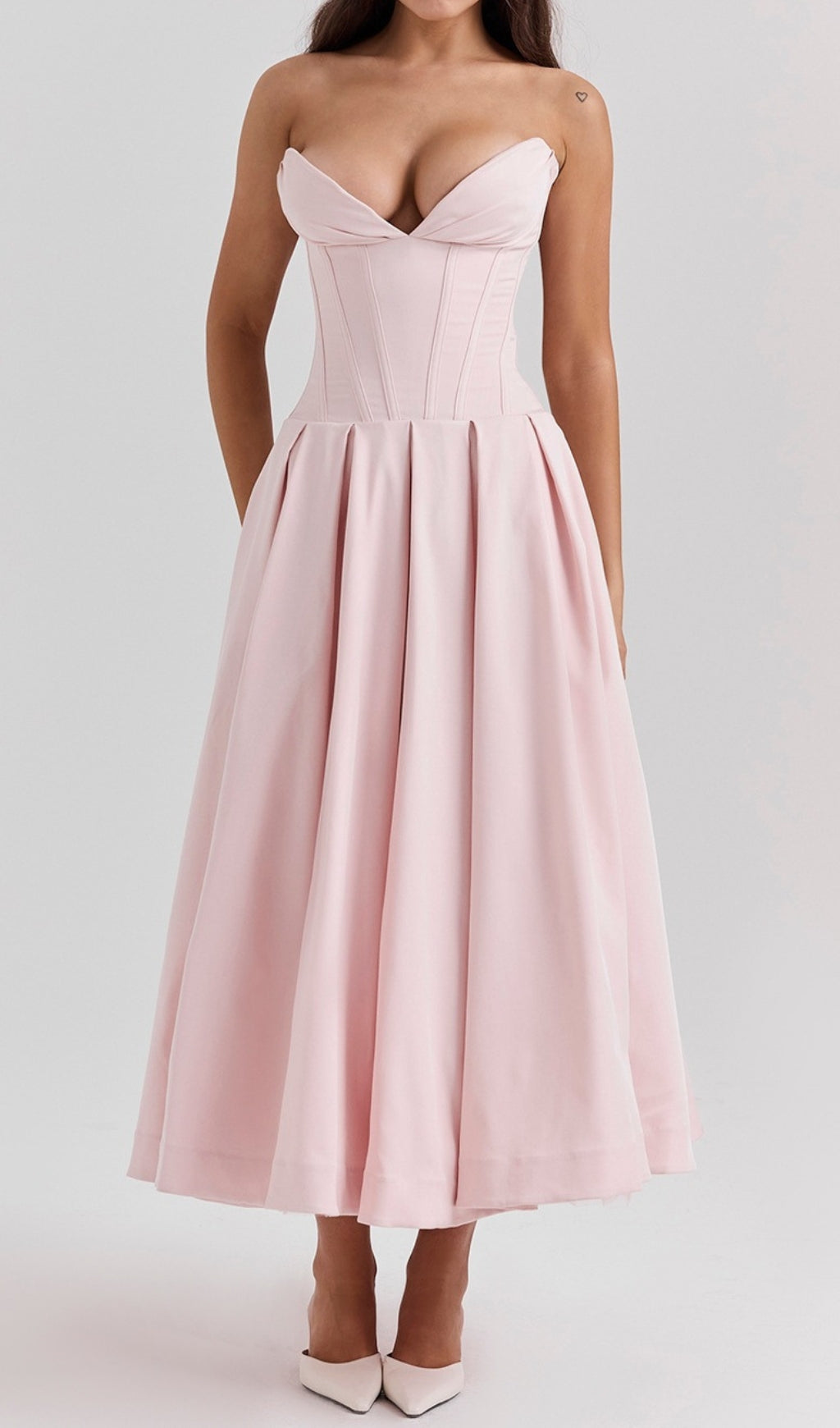 Devani Pink Strapless Corset Midi Dress