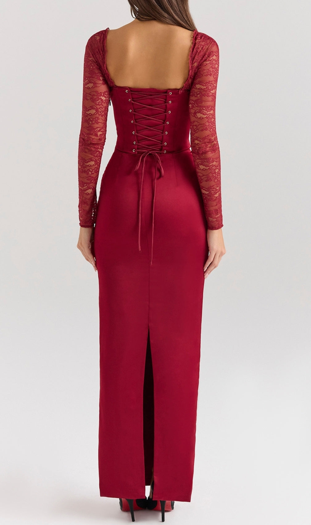 Cazzie Red Lace Long Sleeve Maxi Dress