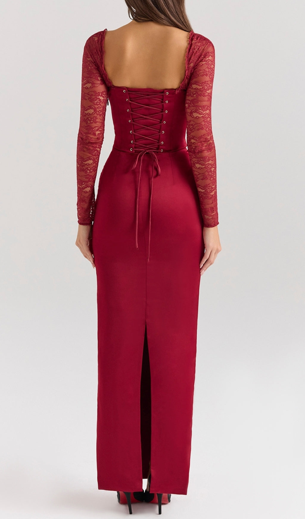 Cazzie Red Lace Long Sleeve Maxi Dress