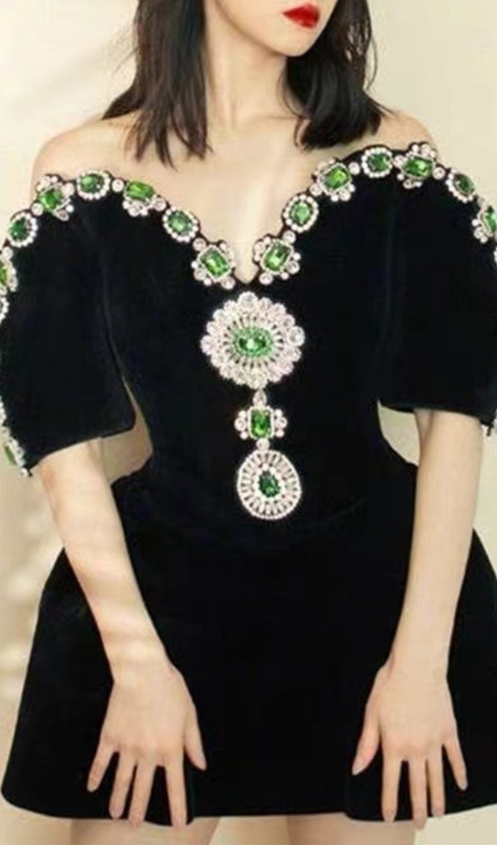 Dottie Black Off-Shoulder Rhinestone Mini Dress