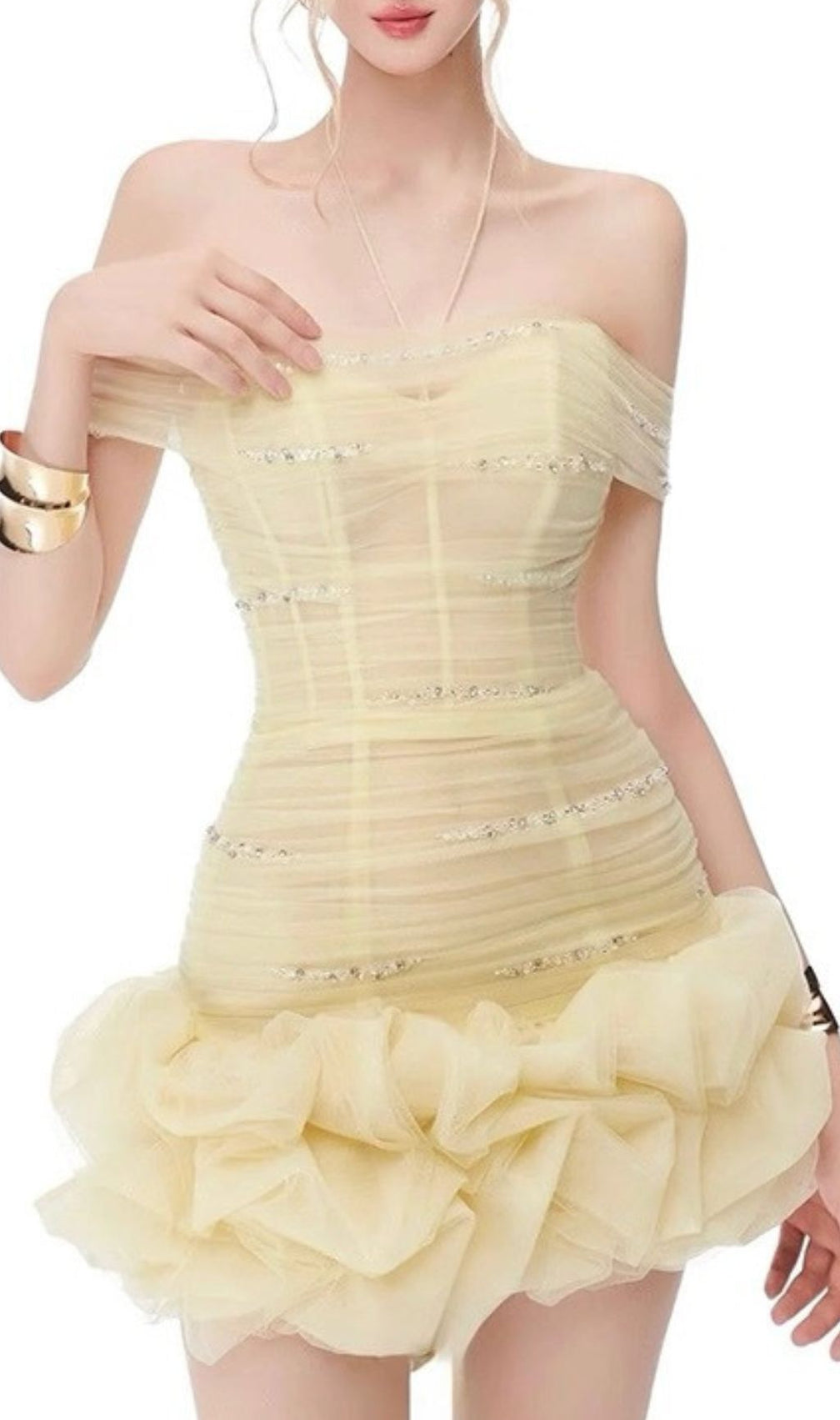 Hania Yellow Mesh Corset Mini Dress
