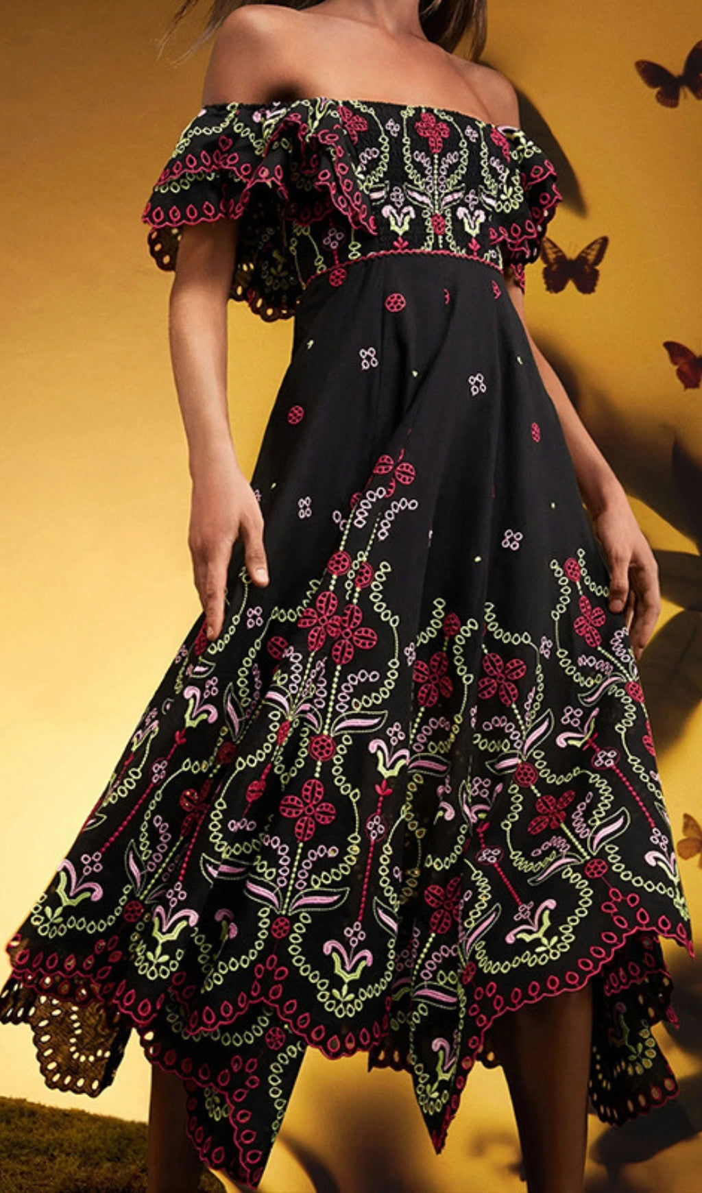 Bonnie Embroidery Ruffle Midi Dress