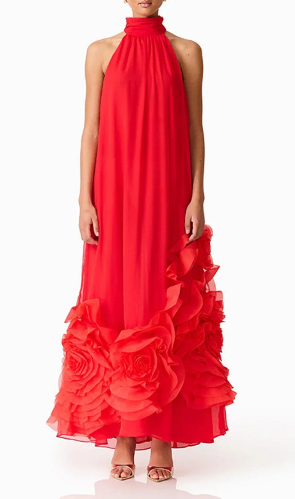 Kaylen Red Floral Halter Neck Maxi Dress | Stunning Evening Gown